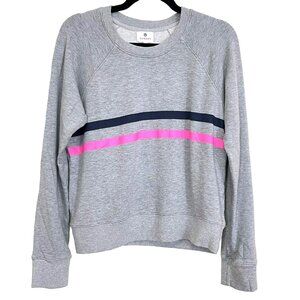 Sundry Gray Sweatshirt with Pink and Navy Stripes